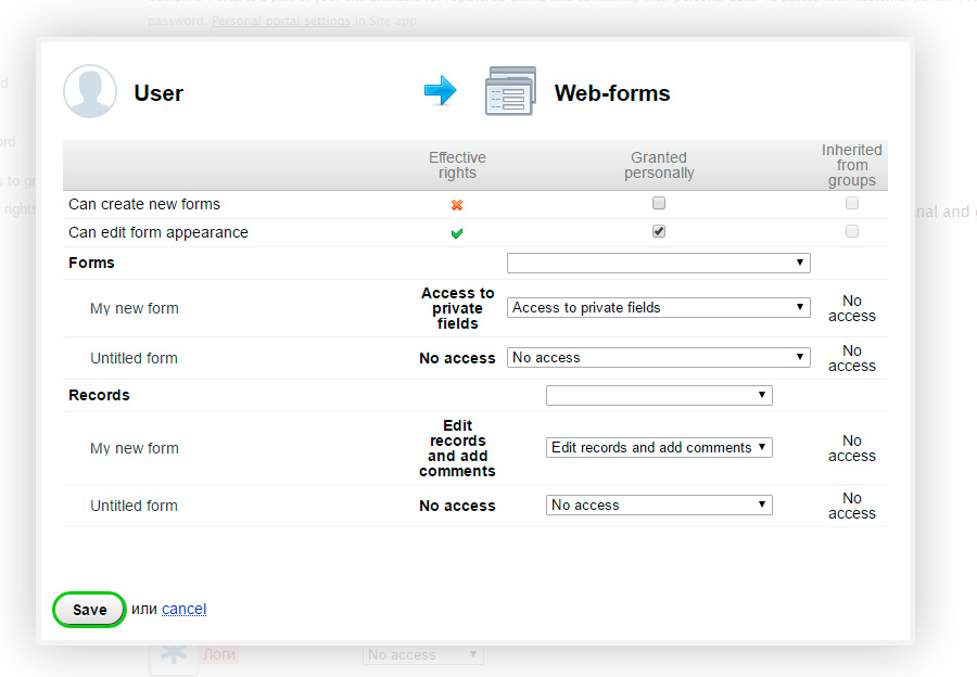 Web-form access rights